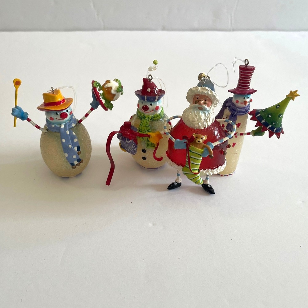 Christmas Santa Snowman Figural‎ Holiday Tree Ornaments Set of 4